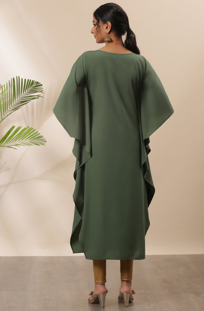 Janasya Green Poly Crepe Foil Print Kaftan kurta - Distacart