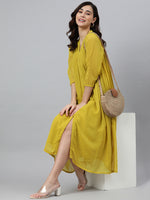 Thumbnail for Janasya Mustard Poly Chiffon Self Design Frontslit Kurta