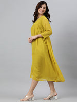 Thumbnail for Janasya Mustard Poly Chiffon Self Design Frontslit Kurta