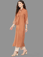 Thumbnail for Janasya Peach Rayon Solid Straight Kurta