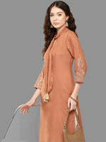 Thumbnail for Janasya Peach Rayon Solid Straight Kurta