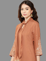 Thumbnail for Janasya Peach Rayon Solid Straight Kurta