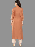 Thumbnail for Janasya Peach Rayon Solid Straight Kurta