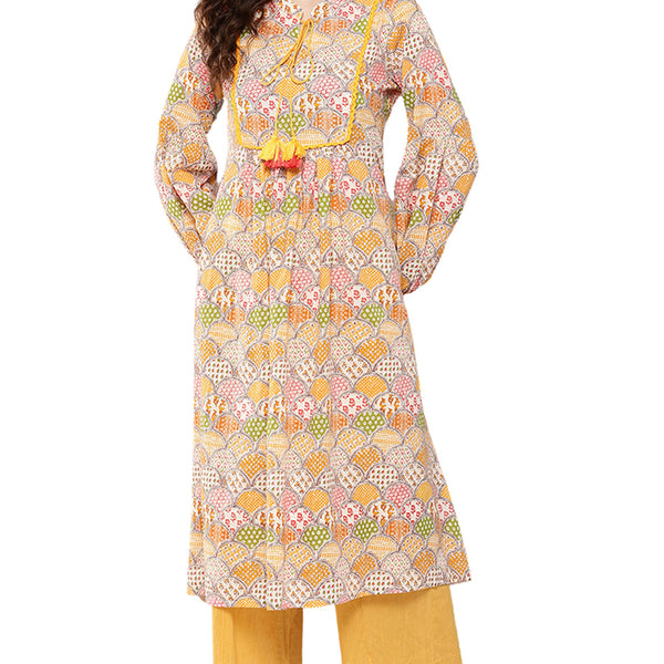 Janasya Multicolor Cotton Ethnic Motifs A-Line Kurta - Distacart