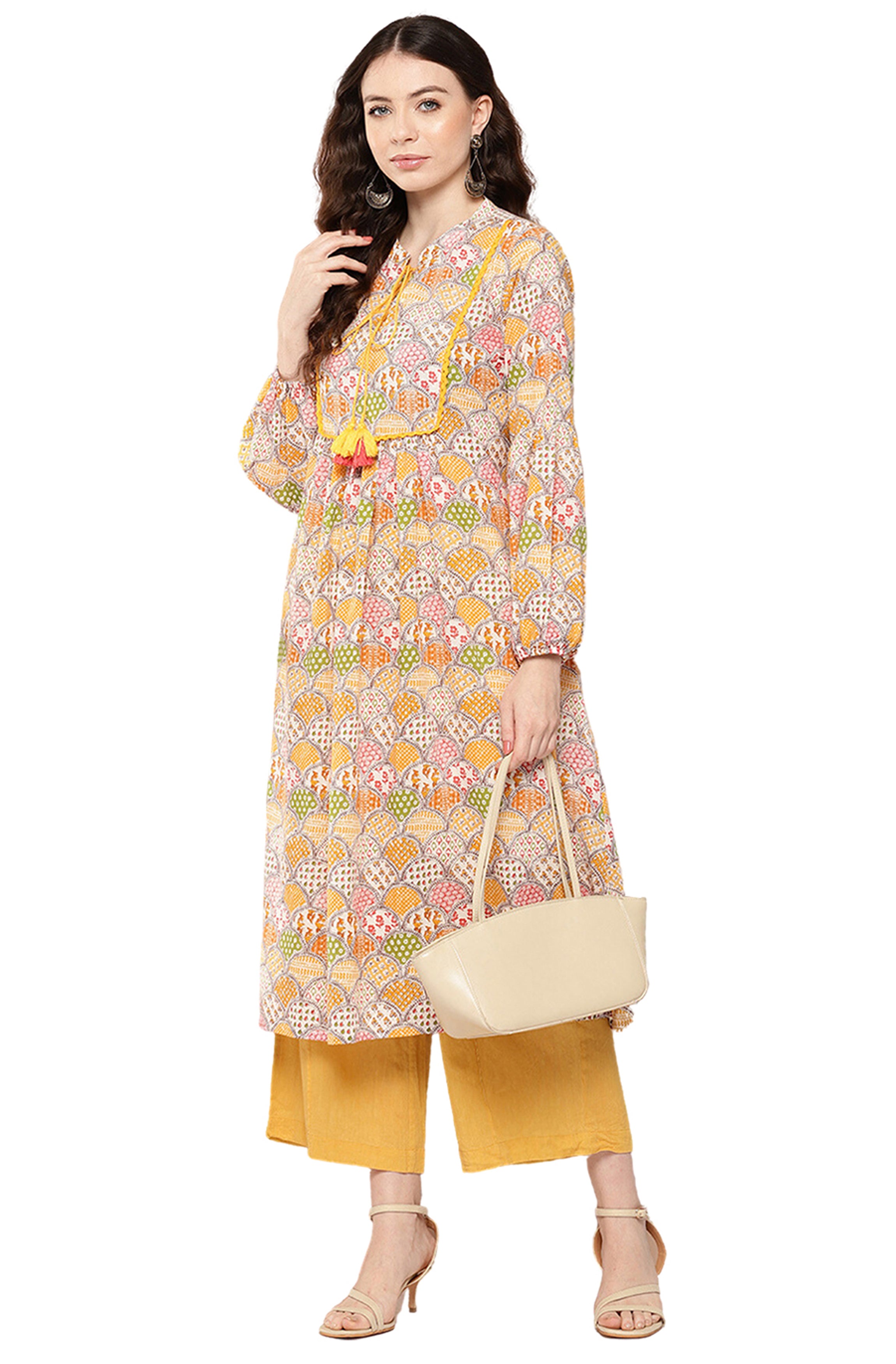 Janasya Multicolor Cotton Ethnic Motifs A-Line Kurta - Distacart