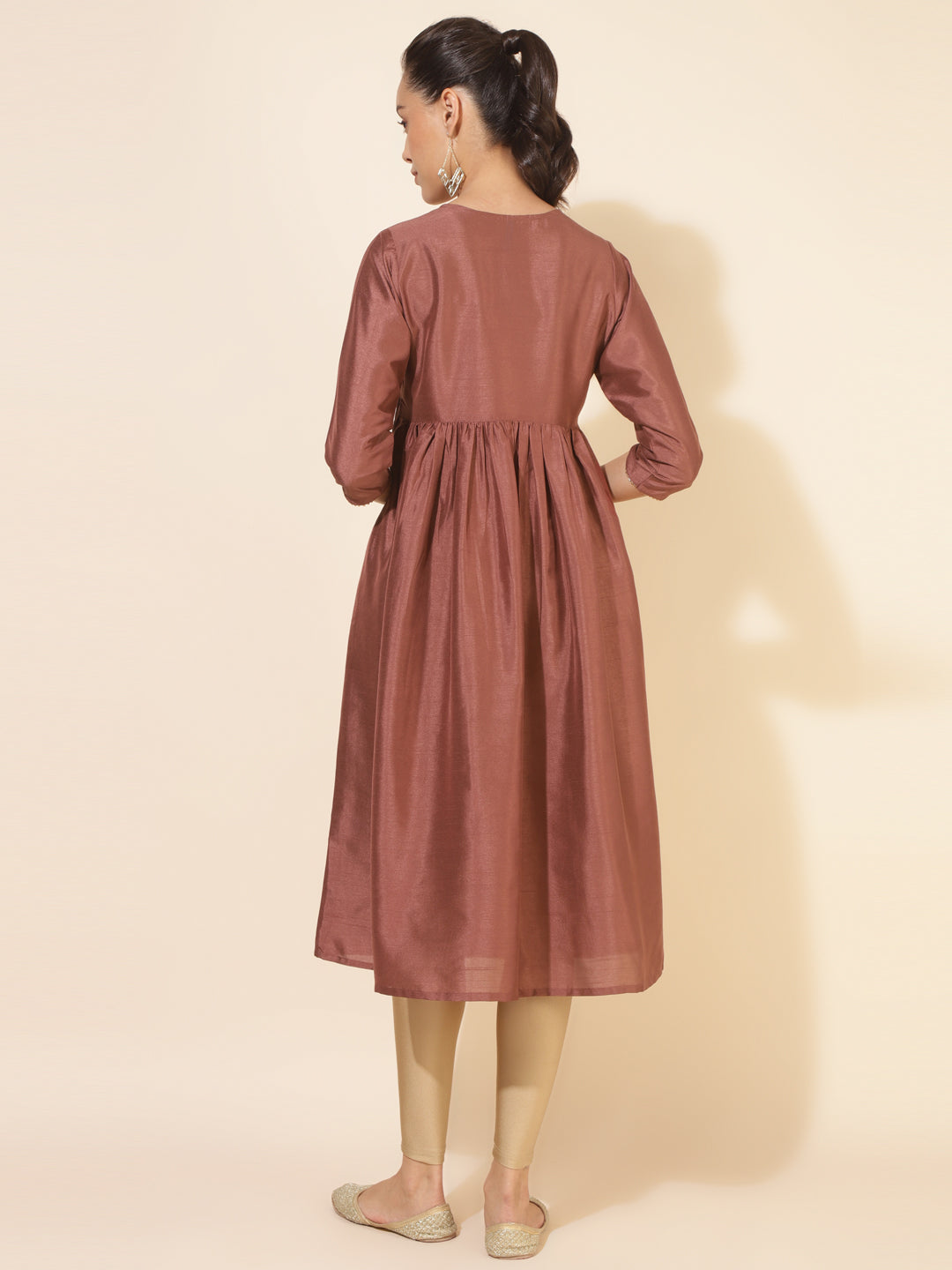 Janasya Brown Crepe Silk Embellished Empire Kurta - Distacart