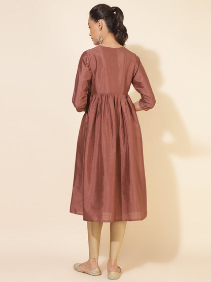 Janasya Brown Crepe Silk Embellished Empire Kurta - Distacart