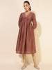 Janasya Brown Crepe Silk Embellished Empire Kurta - Distacart