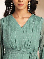 Thumbnail for Janasya Sage Dobby Chiffon Solid Tiered Dress
