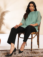 Thumbnail for Janasya Sage Dobby Chiffon Woven Design Regular Top