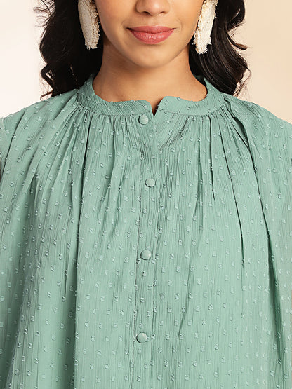 Janasya Sage Dobby Chiffon Woven Design Regular Top - Distacart