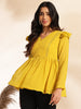 Janasya Mustard Dobby Chiffon Self Design Peplum Top - Distacart