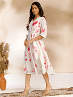 Thumbnail for Janasya Off White Dobby Georgette Tie & Dye Fit & Flare Dress