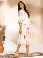 Thumbnail for Janasya Off White Dobby Georgette Tie & Dye Fit & Flare Dress