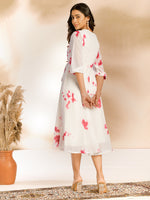 Thumbnail for Janasya Off White Dobby Georgette Tie & Dye Fit & Flare Dress