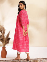 Thumbnail for Janasya Pink Cotton Woven Design Gathered Kurta