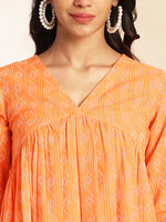 Thumbnail for Janasya Orange Cotton Woven Design Gathered Kurta