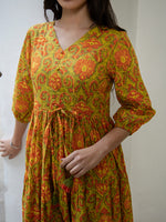 Thumbnail for Janasya Green Cotton Printed Tiered Dress