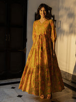 Thumbnail for Janasya Green Cotton Printed Tiered Dress