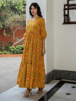Thumbnail for Janasya Green Cotton Printed Tiered Dress