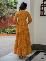 Thumbnail for Janasya Green Cotton Printed Tiered Dress