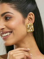 Thumbnail for Nuyug 22K Gold-Plated Kundan & Filigree Concept Rectangular Leafy Studs