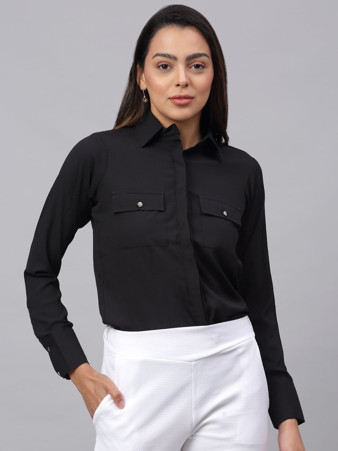 Jainish Women's Black Solid Shirt - Black - Distacart