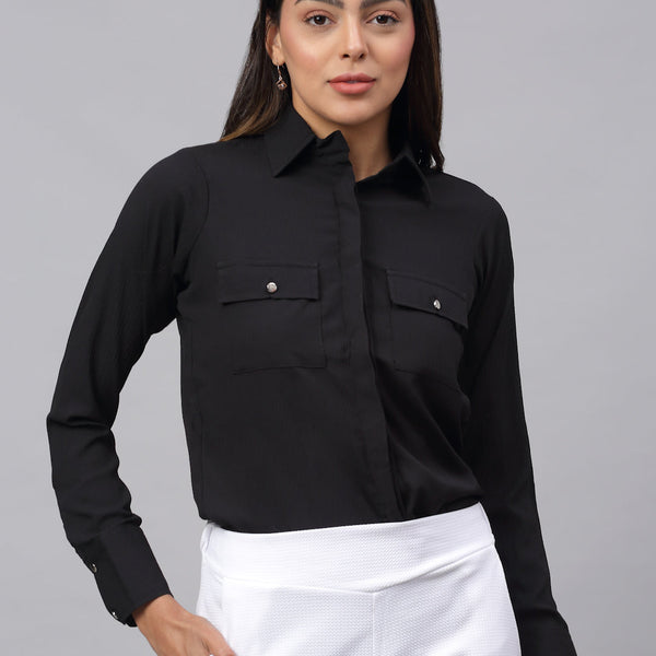 Jainish Women's Black Solid Shirt - Black - Distacart