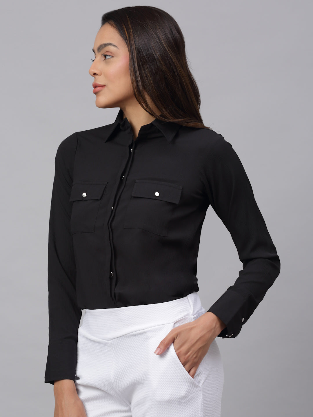 Jainish Women's Black Solid Shirt - Black - Distacart