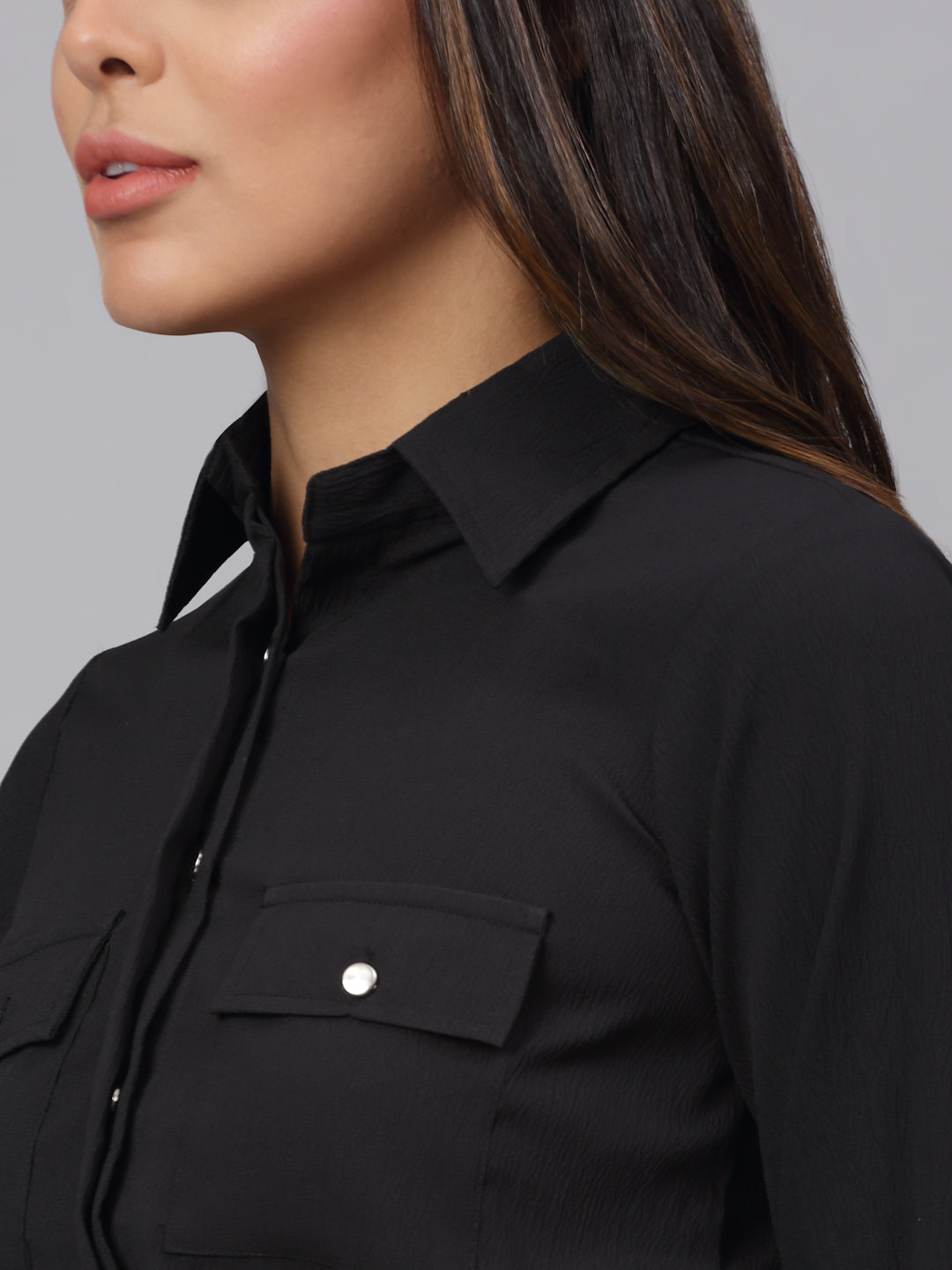 Jainish Women's Black Solid Shirt - Black - Distacart