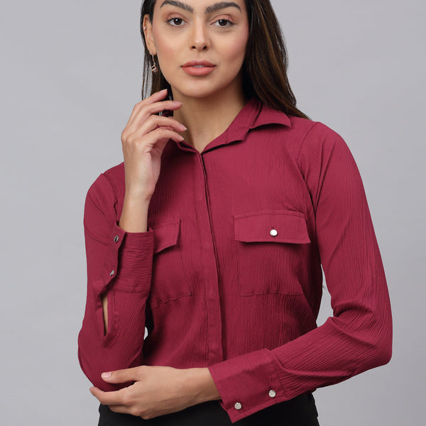 Jainish Women's Maroon Solid Shirt - Maroon - Distacart