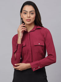 Thumbnail for Jainish Women's Maroon Solid Shirt - Maroon - Distacart