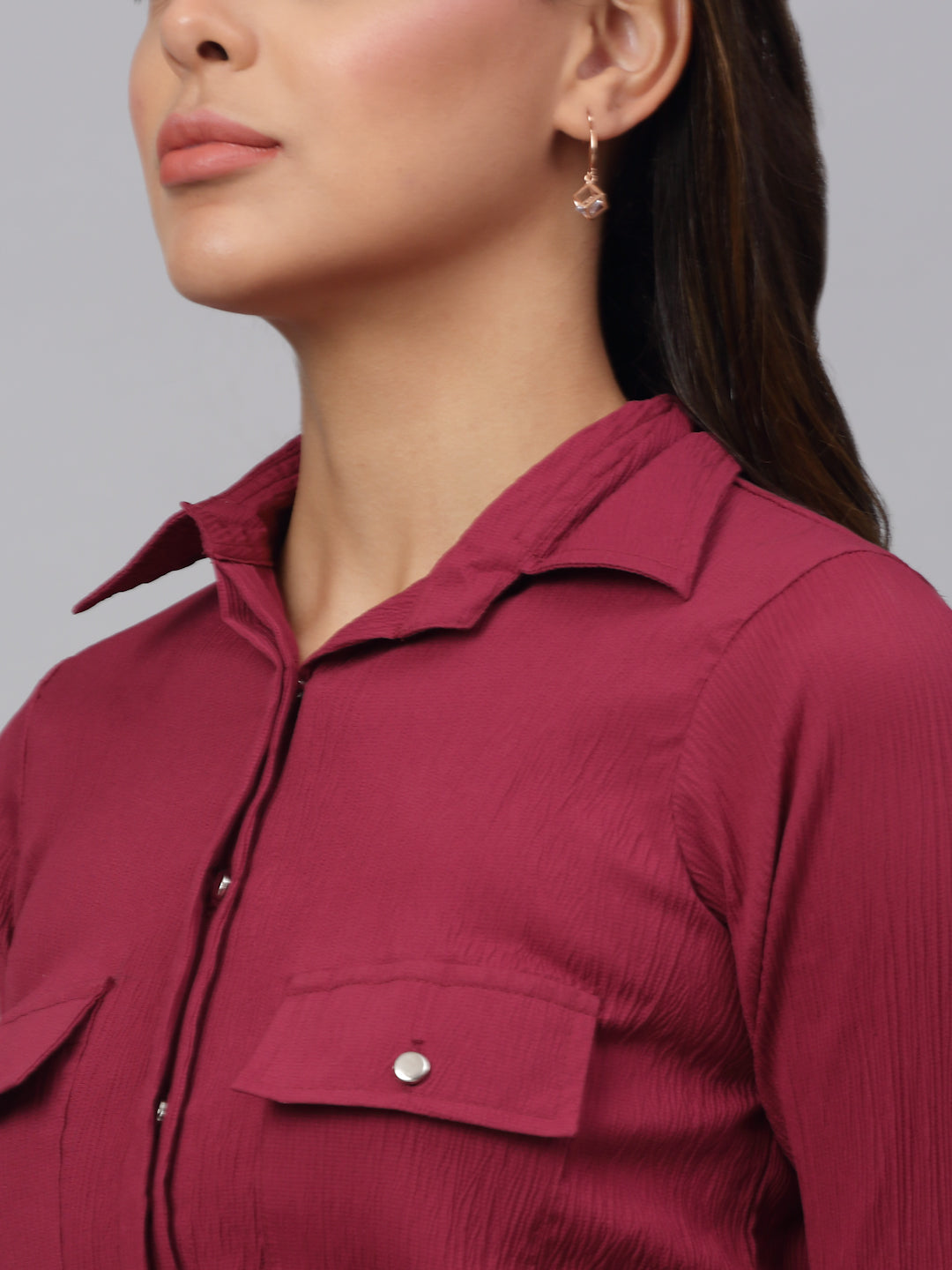 Jainish Women's Maroon Solid Shirt - Maroon - Distacart
