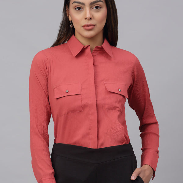 Jainish Women's Peach Solid Shirt - Peach - Distacart
