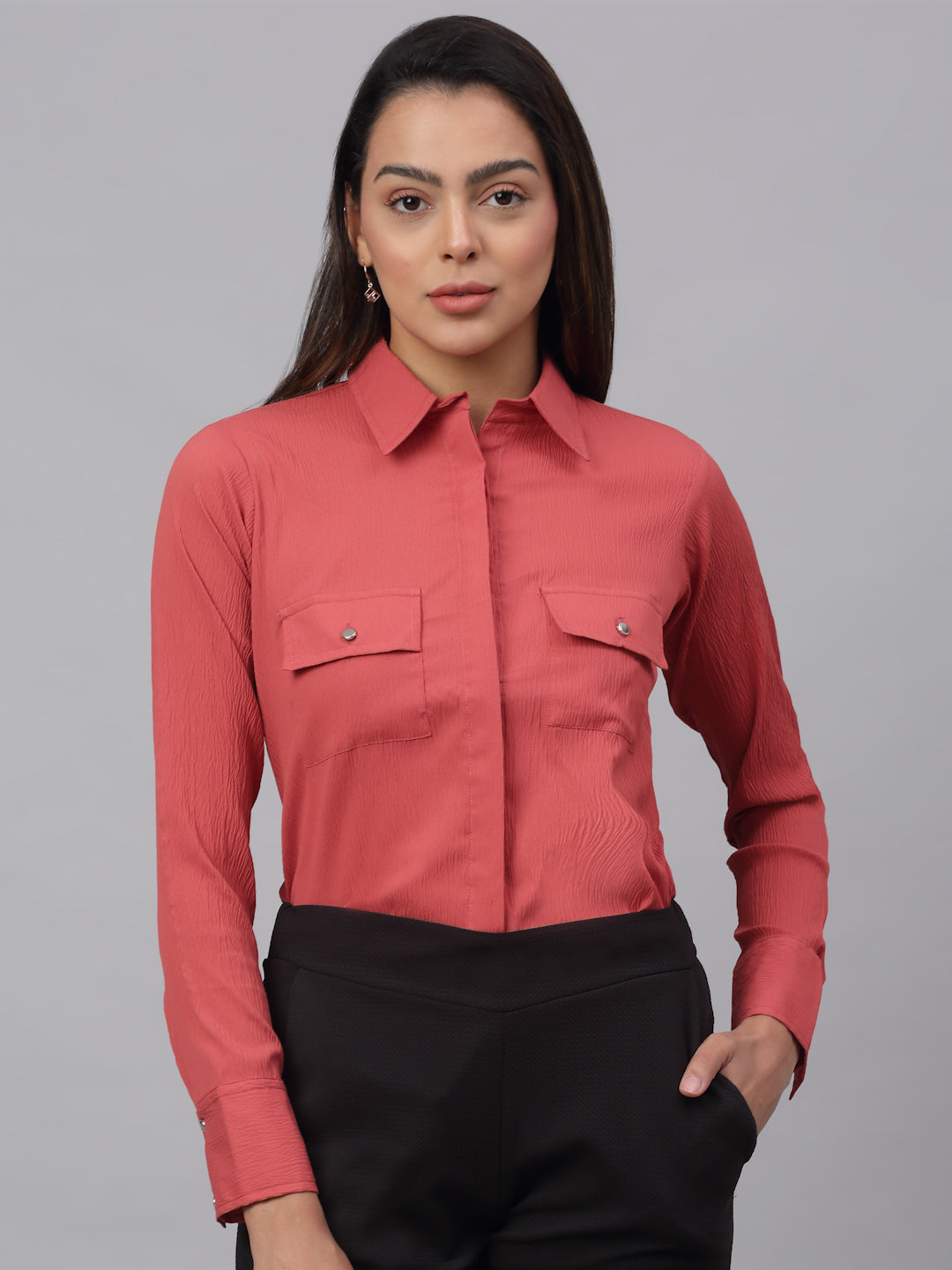 Jainish Women's Peach Solid Shirt - Peach - Distacart