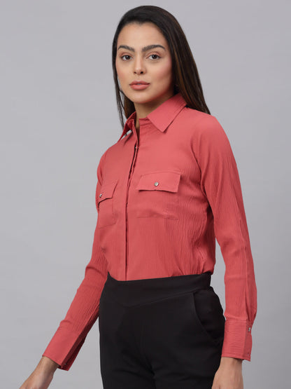 Jainish Women's Peach Solid Shirt - Peach - Distacart