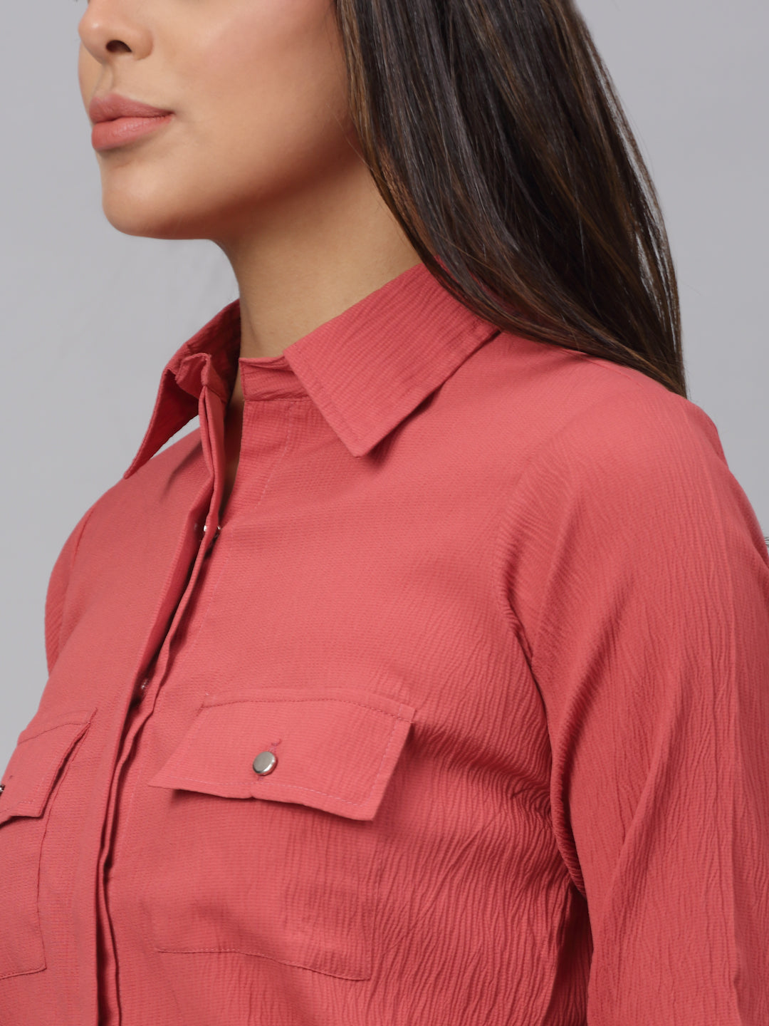 Jainish Women's Peach Solid Shirt - Peach - Distacart