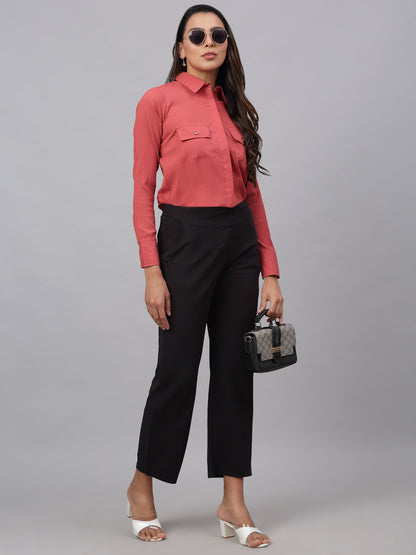 Jainish Women's Peach Solid Shirt - Peach - Distacart