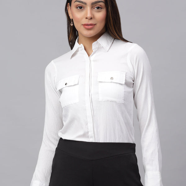Jainish Women's White Solid Shirt - White - Distacart