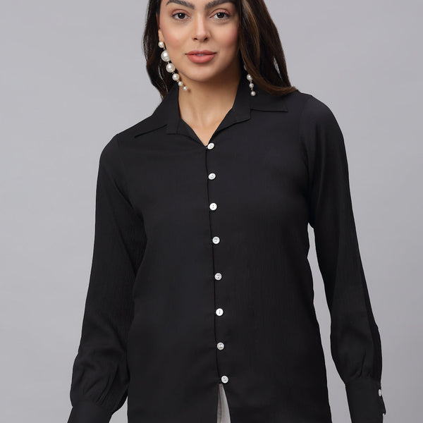 Jainish Women's Black Solid Shirt - Black - Distacart