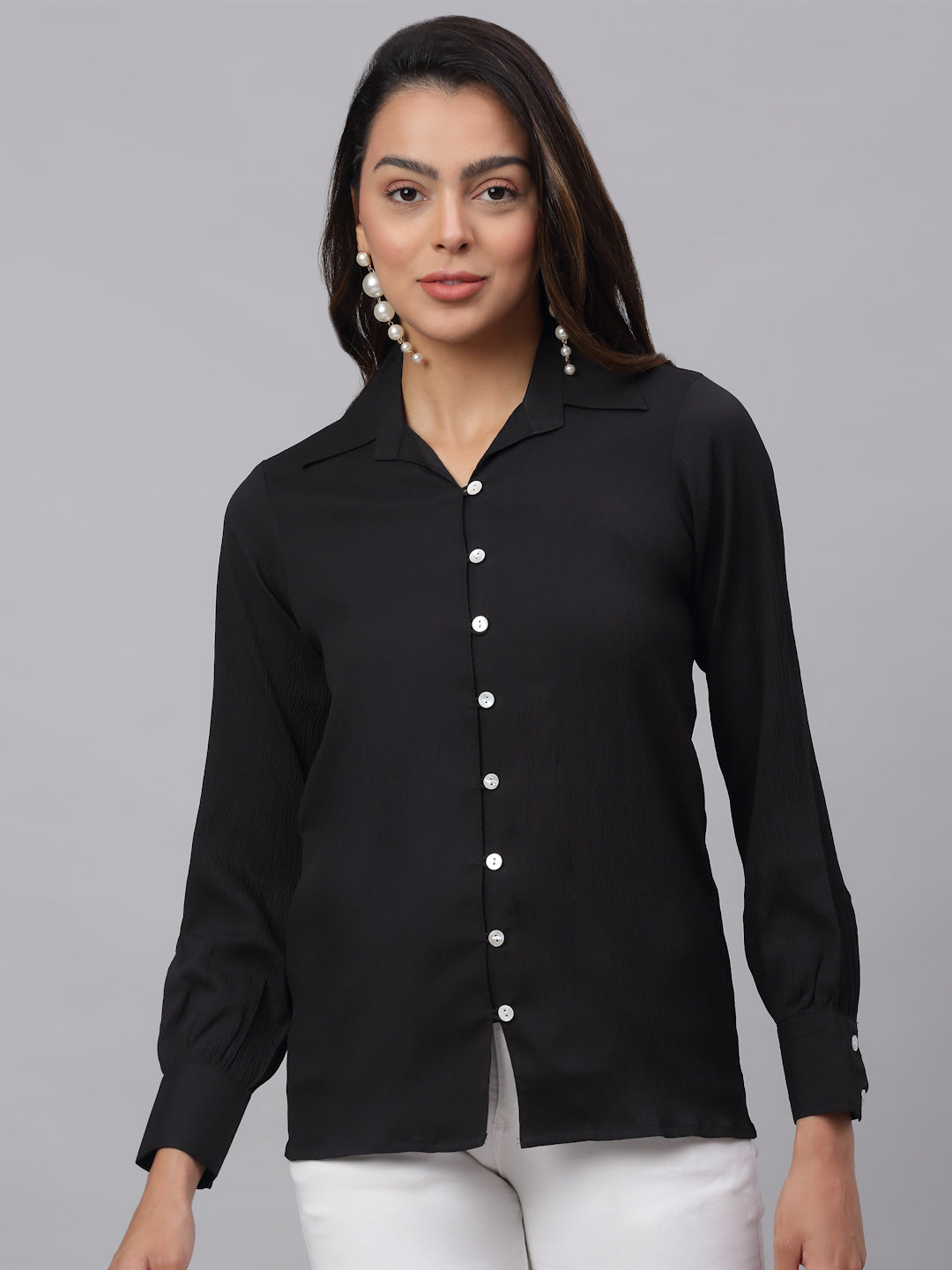 Jainish Women's Black Solid Shirt - Black - Distacart