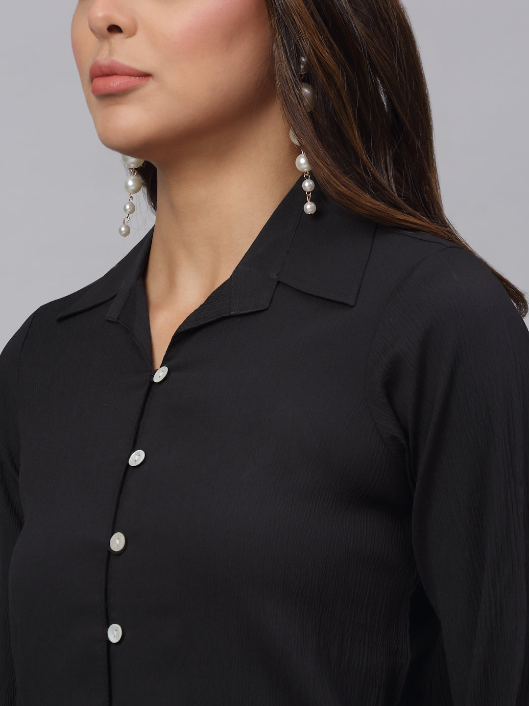 Jainish Women's Black Solid Shirt - Black - Distacart