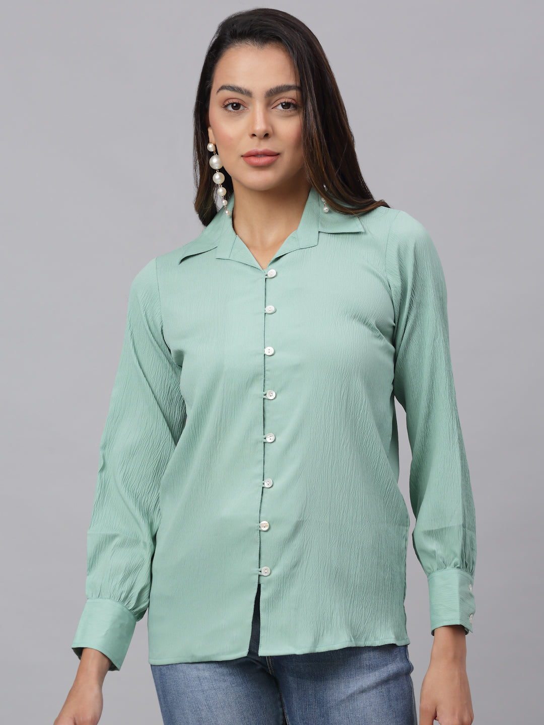 Jainish Women's Green Solid Shirt - Green - Distacart