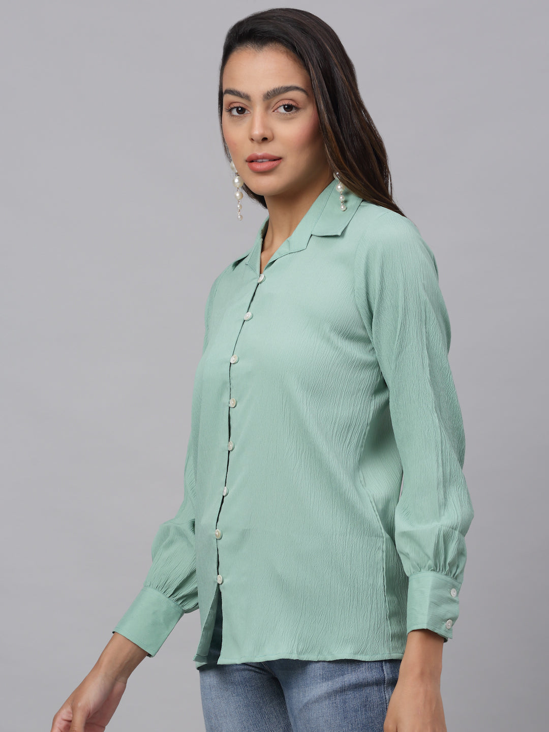 Jainish Women's Green Solid Shirt - Green - Distacart