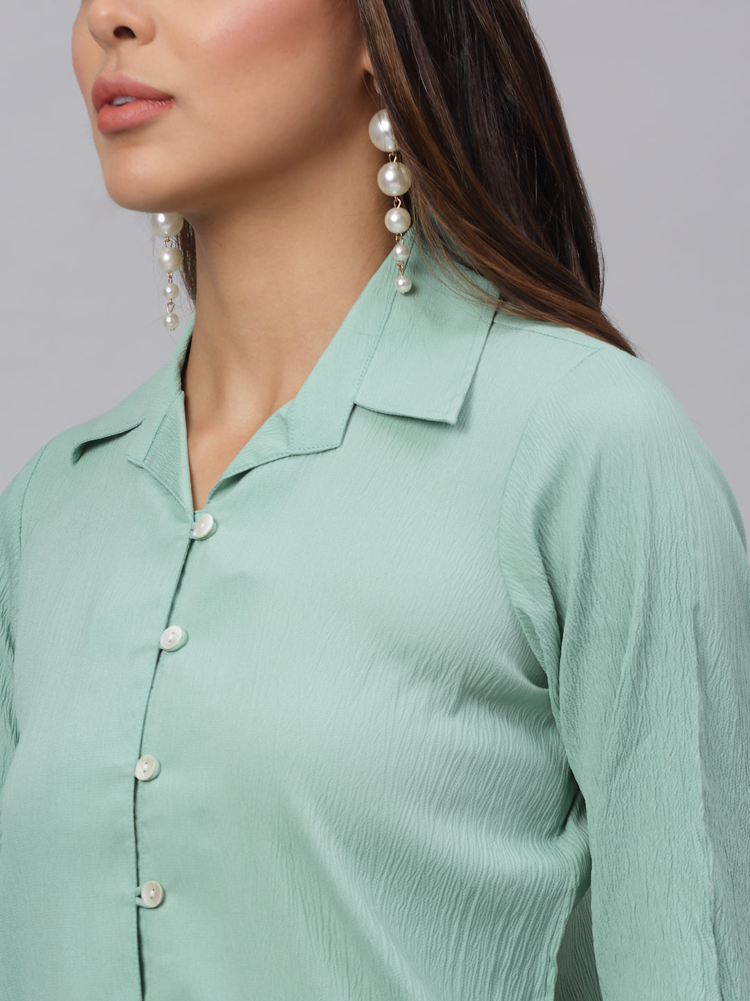 Jainish Women's Green Solid Shirt - Green - Distacart