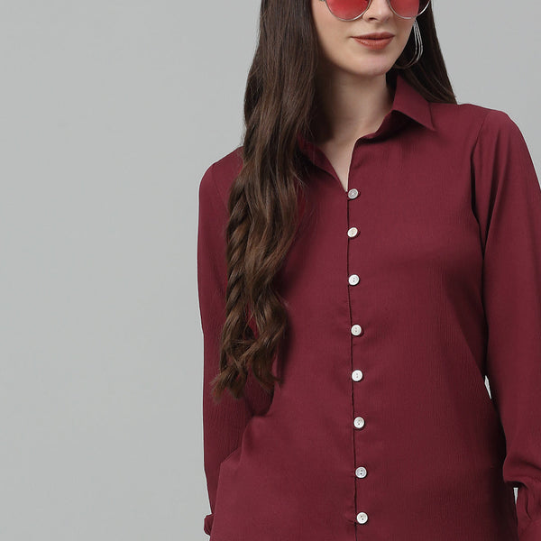 Jainish Women's Maroon Solid Casual Shirt - Distacart