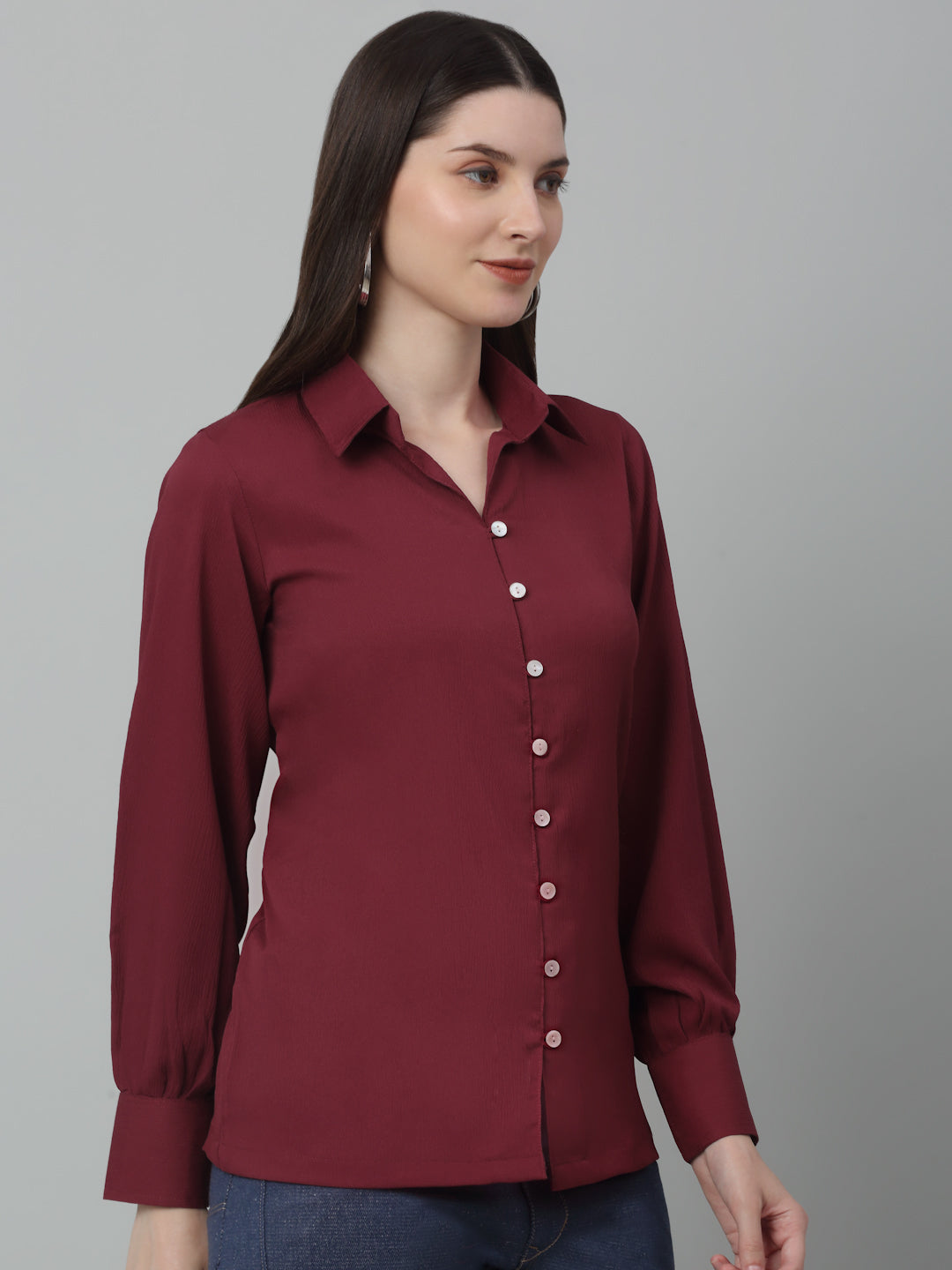 Jainish Women's Maroon Solid Casual Shirt - Distacart