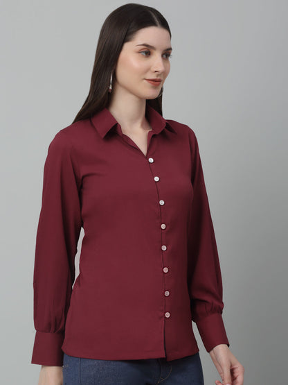 Jainish Women's Maroon Solid Casual Shirt - Distacart