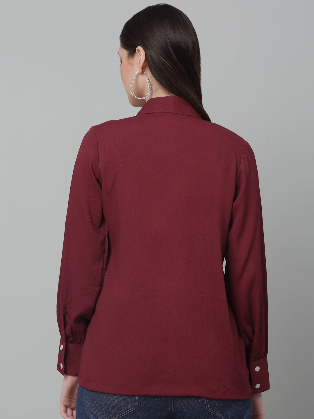 Jainish Women's Maroon Solid Casual Shirt - Distacart