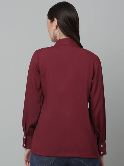 Jainish Women's Maroon Solid Casual Shirt - Distacart